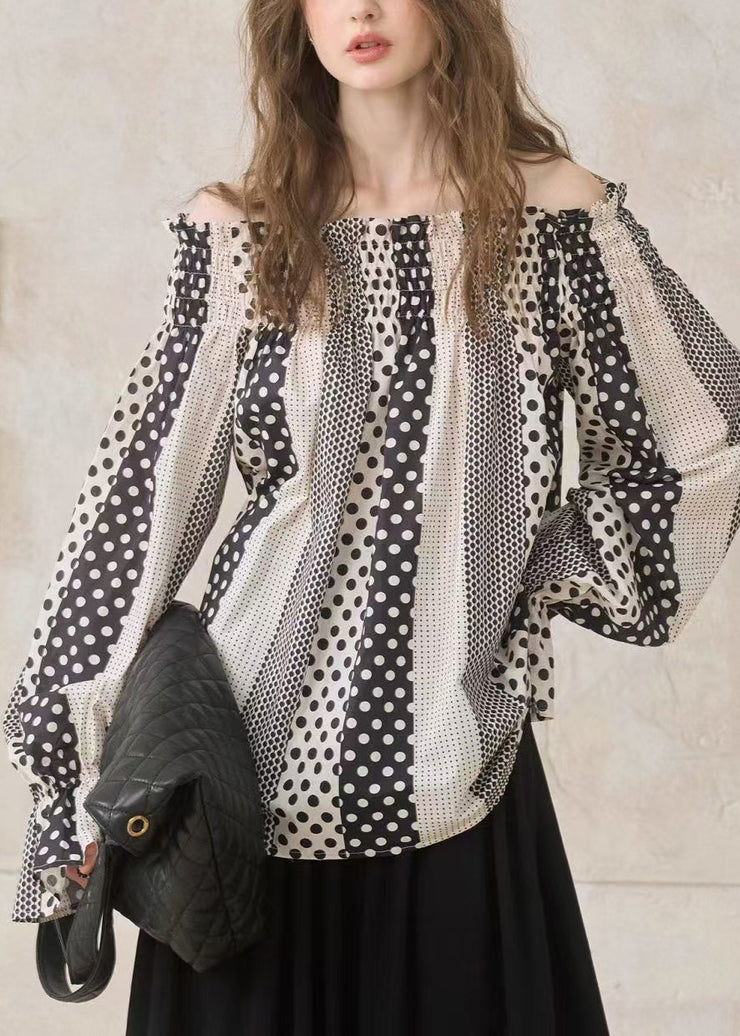 Women Khaki Cold Shoulder Print Cotton Tops Spring