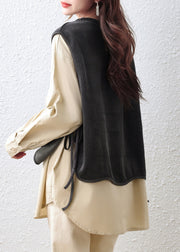 Women Khaki Oversized Patchwork Cotton Fake Two Piece Tops Fall