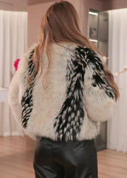 Women Khaki Oversized Warm Faux Fox Fur Jacket Winter