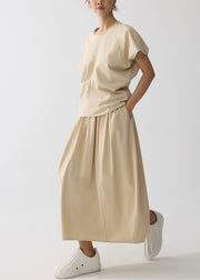 Women Khaki Oversized Wrinkled Cotton Two Pieces Set Summer