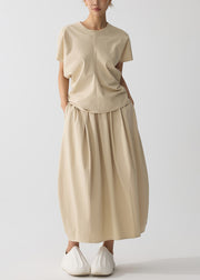 Women Khaki Oversized Wrinkled Cotton Two Pieces Set Summer