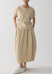 Women Khaki Oversized Wrinkled Cotton Two Pieces Set Summer