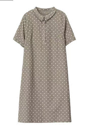 Women Khaki Peter Pan Collar Dot Print Work Dress Summer
