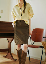 Women Khaki Pockets Slim Fit Cotton Skirts Summer