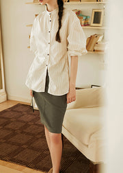Women Khaki Pockets Slim Fit Cotton Skirts Summer
