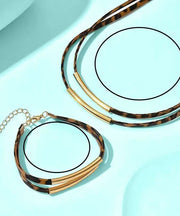 Women Leopard Copper Alloy Double-Layer Necklace And Bracelet Two-Piece Set