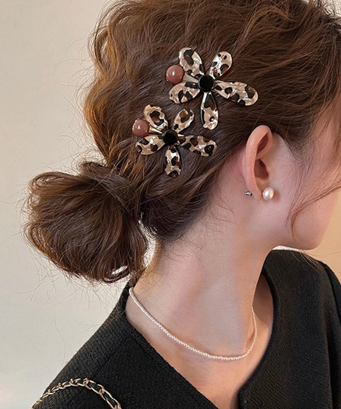 Women Leopard Metal Alloy Floral Hairpin