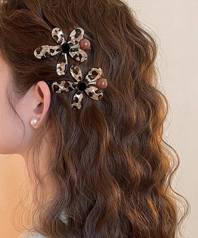 Women Leopard Metal Alloy Floral Hairpin