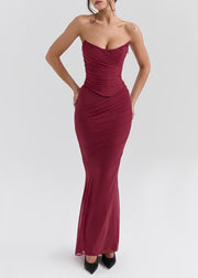 Women Mulberry Cold Shoulder Wrinkled Tulle Vacation Dresses Summer
