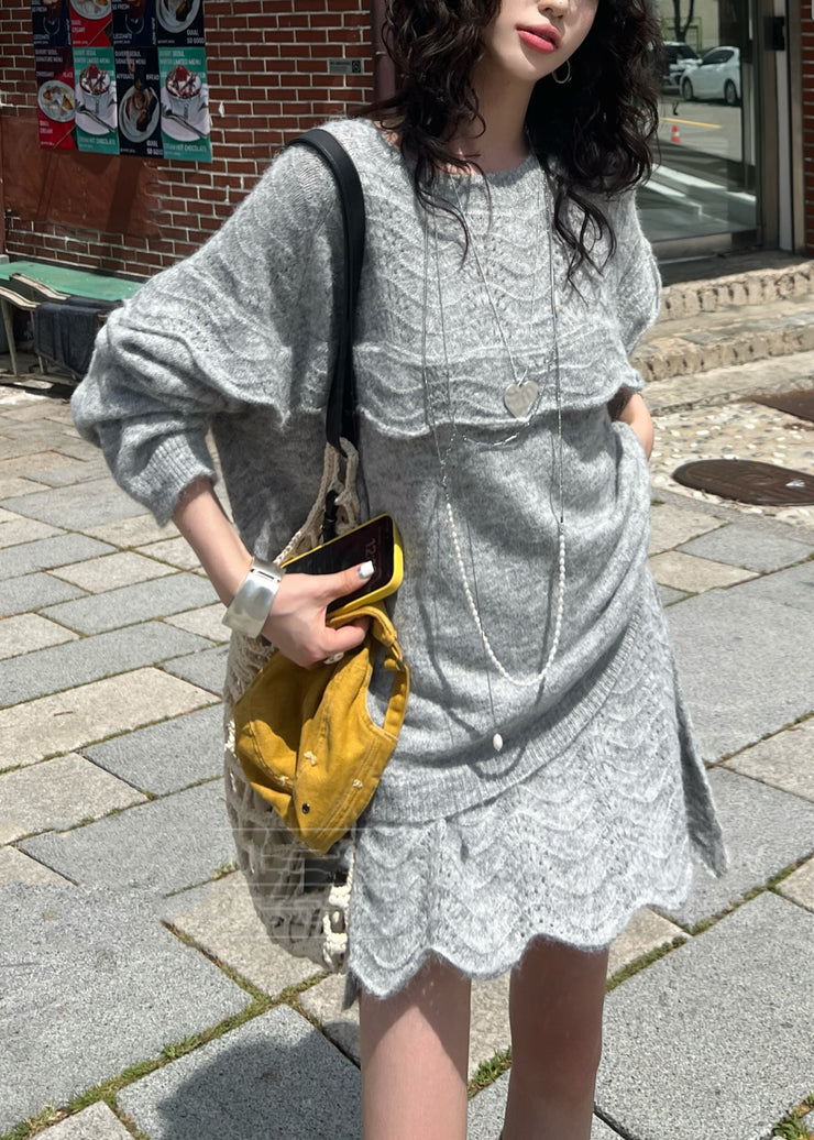 Women Mulberry Ruffled Hollow Out Knit Sweater Winter