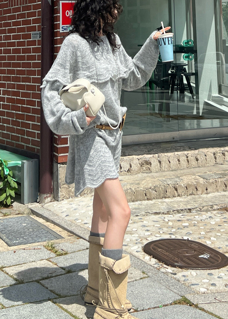 Women Mulberry Ruffled Hollow Out Knit Sweater Winter