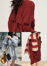 Women Mulberry Ruffled Hollow Out Knit Sweater Winter