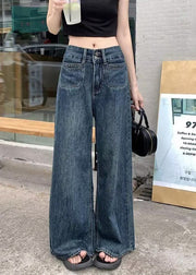 Women Navy Oversized Denim Straight Pants Fall