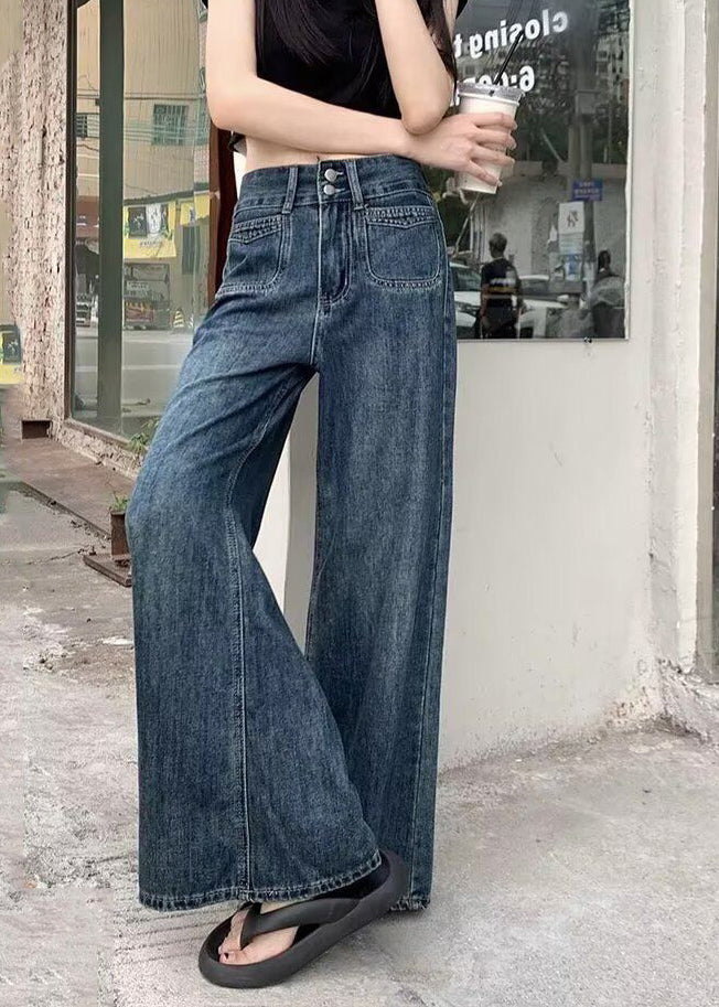 Women Navy Oversized Denim Straight Pants Fall