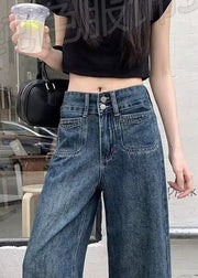 Women Navy Oversized Denim Straight Pants Fall