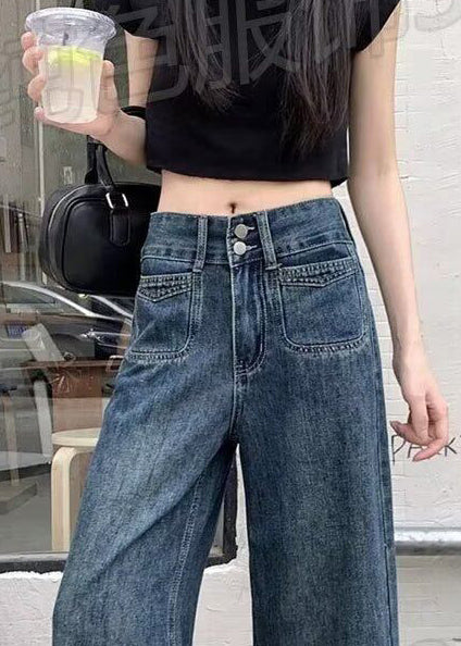 Women Navy Oversized Denim Straight Pants Fall