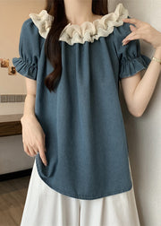 Women Navy Ruffled Patchwork Backless Tanks Summer