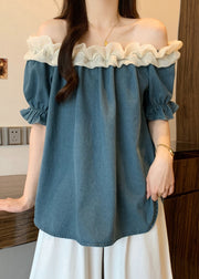 Women Navy Ruffled Patchwork Backless Tanks Summer