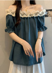 Women Navy Ruffled Patchwork Backless Tanks Summer