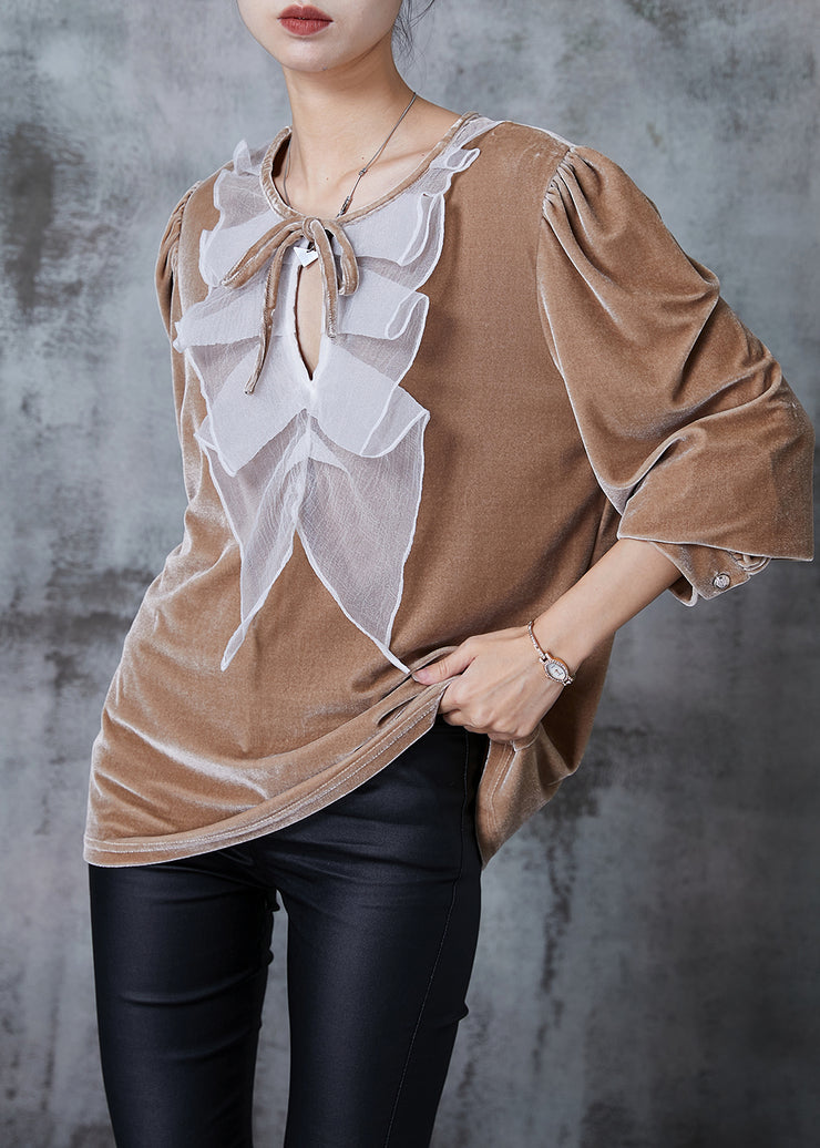 Women Nude Oversized Patchwork Silk Velour Shirts Spring