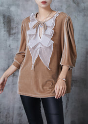 Women Nude Oversized Patchwork Silk Velour Shirts Spring