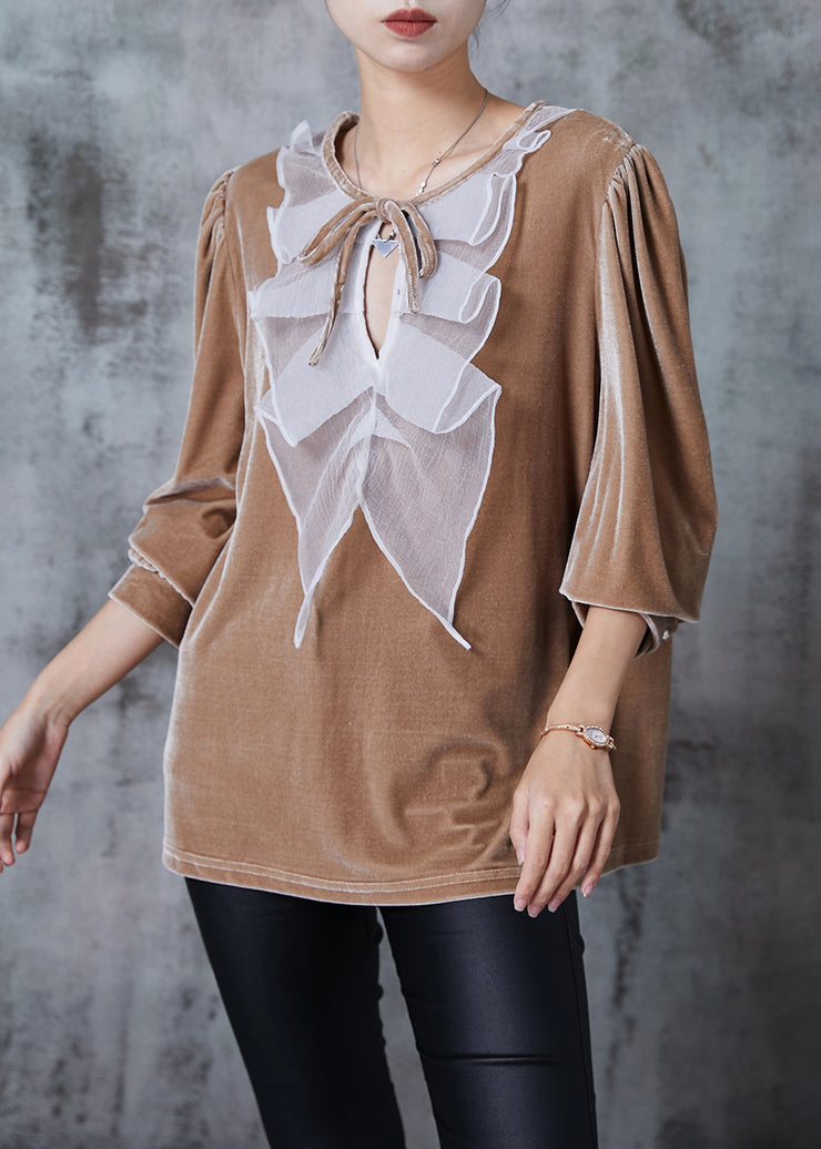 Women Nude Oversized Patchwork Silk Velour Shirts Spring