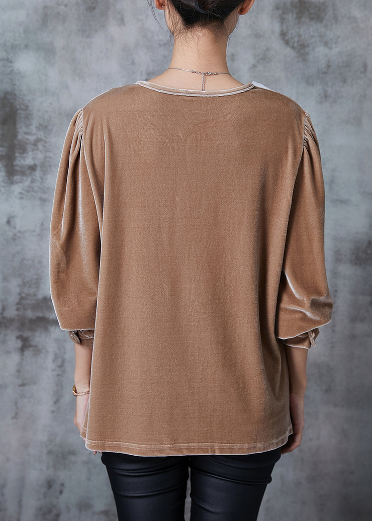 Women Nude Oversized Patchwork Silk Velour Shirts Spring
