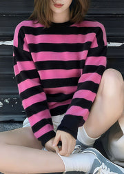 Women O Neck Striped Cozy Patchwork Knit Sweater Fall