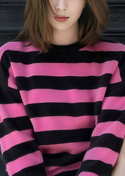 Women O Neck Striped Cozy Patchwork Knit Sweater Fall