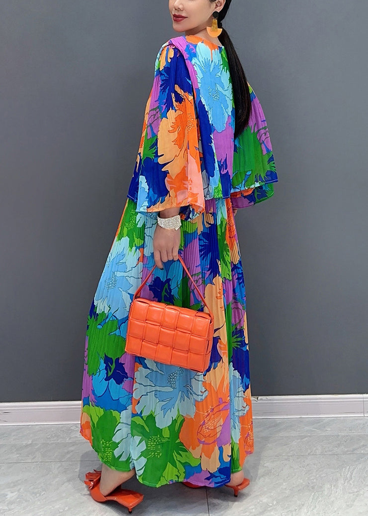 Women O-Neck Wrinkled T Shirts And Maxi Skirts Two Pieces Set Bracelet Sleeve