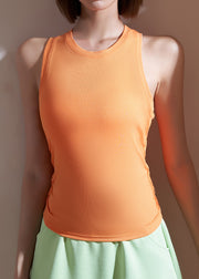 Women Orange O-Neck Loose Fitting Workout Tops