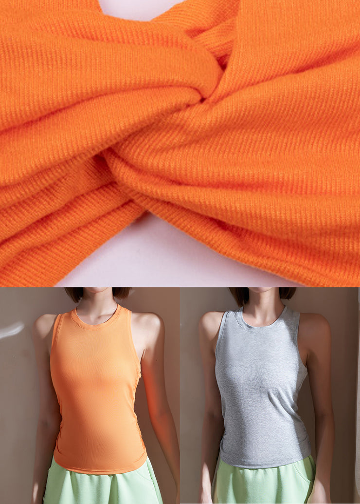 Women Orange O-Neck Loose Fitting Workout Tops