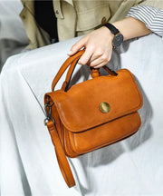Women Orange Solid Durable Leather CrossBody Messenger Bag