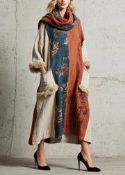 Women Oversized Patchwork Faux Fur With Pockets Ankle Dress Fall