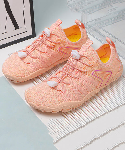 Women Pink Cotton Fabric Flat Shoes Splicing Cross Strap