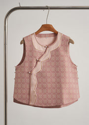 Women Pink Jacquard Patchwork Silk Oriental Vests Fall
