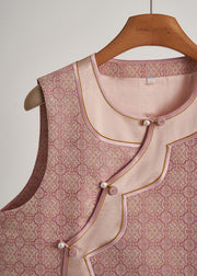 Women Pink Jacquard Patchwork Silk Oriental Vests Fall