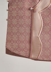 Women Pink Jacquard Patchwork Silk Oriental Vests Fall