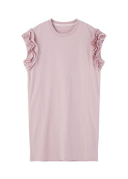 Women Pink Oversized Cotton Tea Dresses Butterfly Sleeve