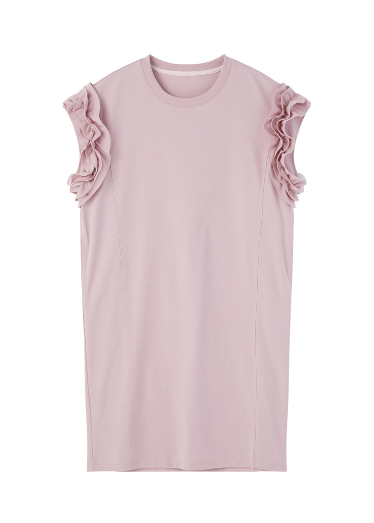 Women Pink Oversized Cotton Tea Dresses Butterfly Sleeve