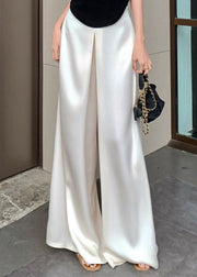 Women Pink Solid High Waist Silk Wide Leg Pants Summer