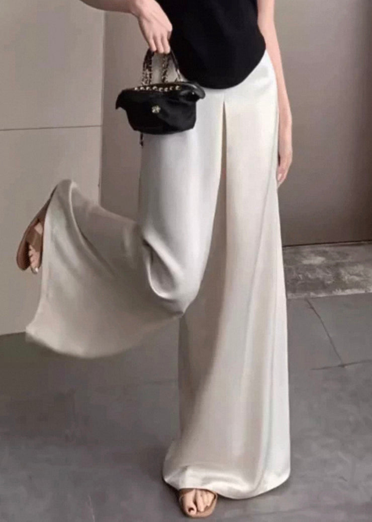 Women Pink Solid High Waist Silk Wide Leg Pants Summer