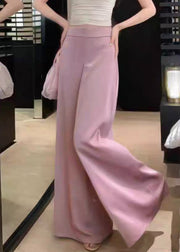 Women Pink Solid High Waist Silk Wide Leg Pants Summer