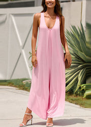 Women Pink U Neck Solid Jumpsuit Summer