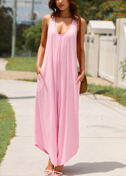 Women Pink U Neck Solid Jumpsuit Summer