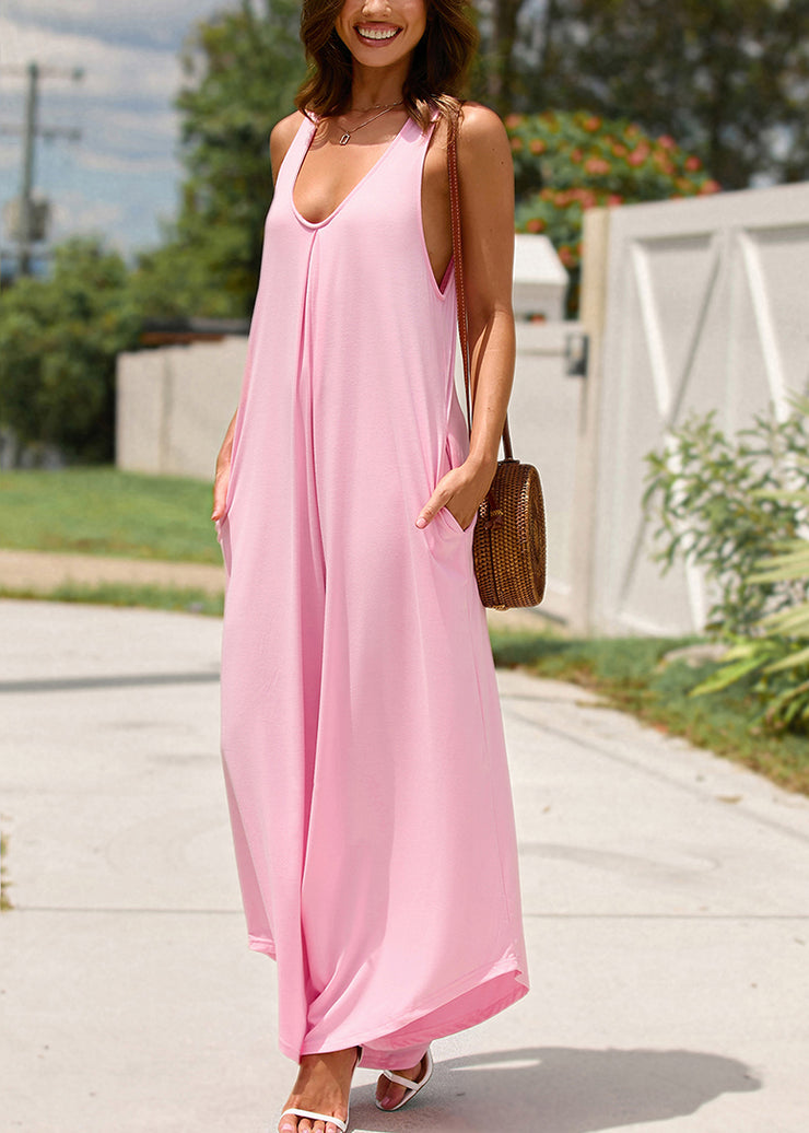 Women Pink U Neck Solid Jumpsuit Summer