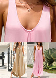 Women Pink U Neck Solid Jumpsuit Summer