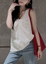 Women Pink V Neck Print Cotton Shirt Sleeveless