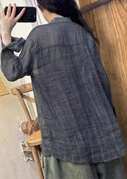 Women Pink Wrinkled Button Solid Linen Shirt Spring