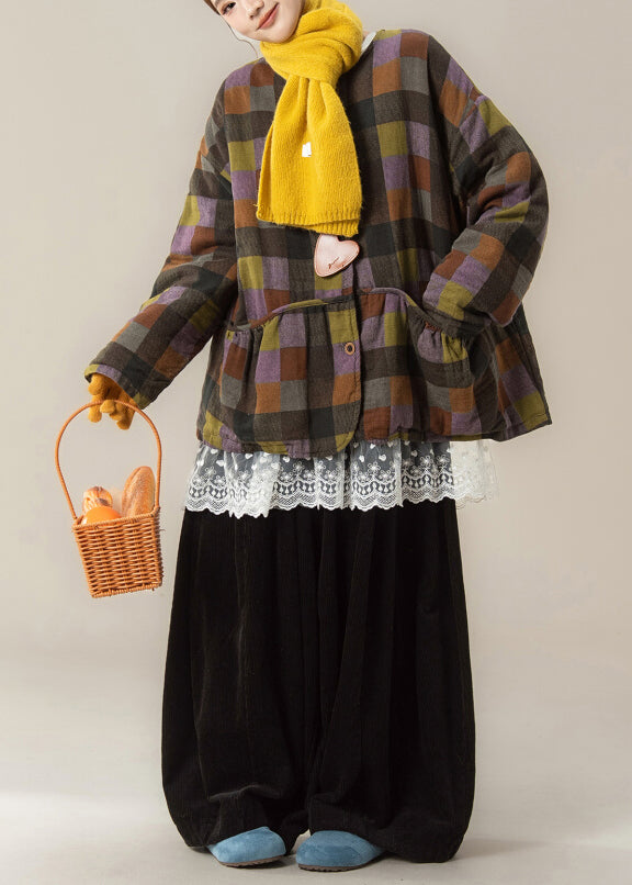 Women Plaid Warm Parka ,Top And Wide Leg Pants Three Pieces Set Winter